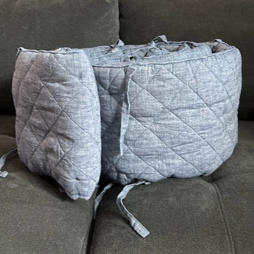 Pottery Barn Kids Belgian Linen Blue Crib Bumper